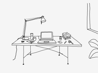 A sketch of Keiji Takeuchi's workstation