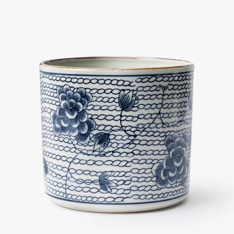 blue and white planter