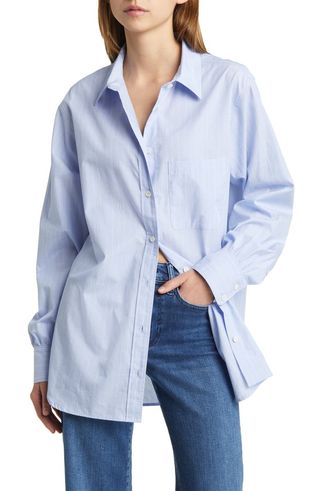 Pinstripe Oversize Cotton Button-Up Shirt