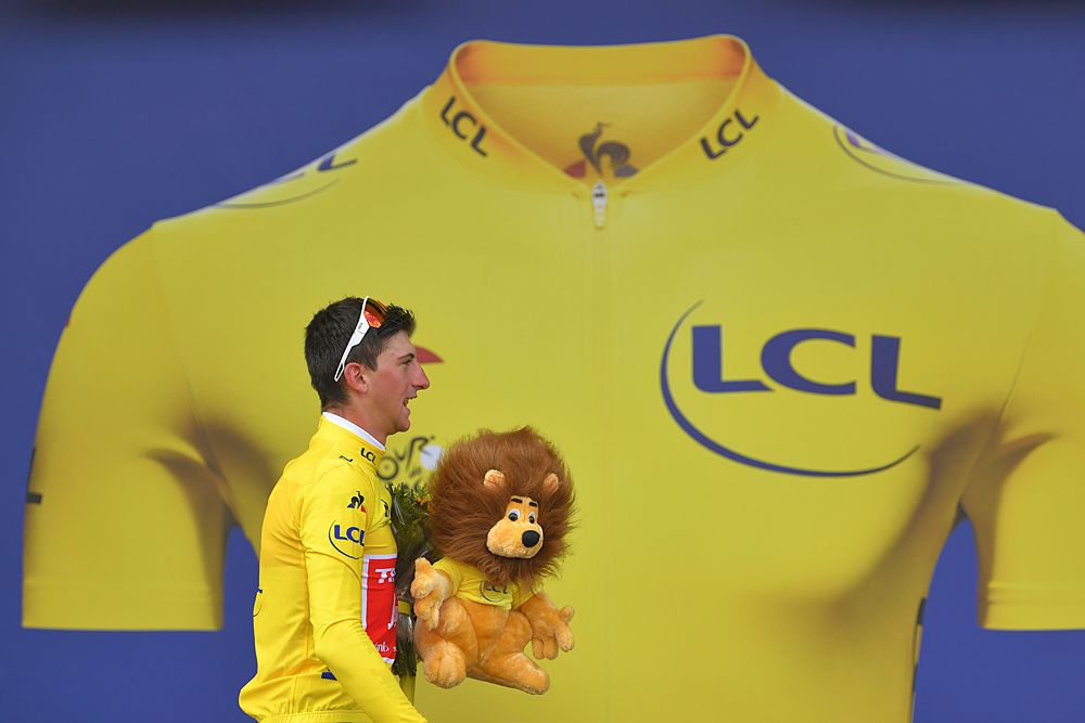 Giulio Ciccone (Trek-Segafredo) in the yellow jersey at the Tour de France
