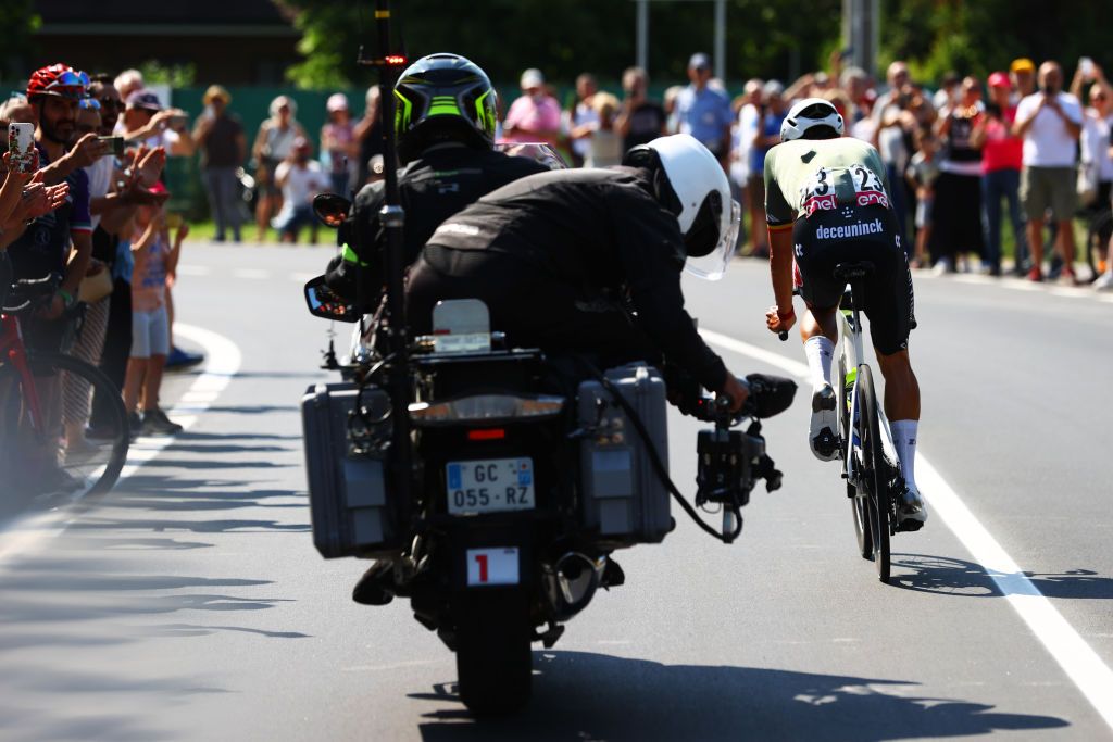 REGGIO EMILIA ITALY MAY 18 Dries De Bondt of Belgium and Team Alpecin Fenix attacks during the 105th Giro dItalia 2022 Stage 11 a 203km stage from Santarcangelo di Romagna to Reggio Emilia Giro WorldTour on May 18 2022 in Reggio Emilia Italy Photo by Michael SteeleGetty Images