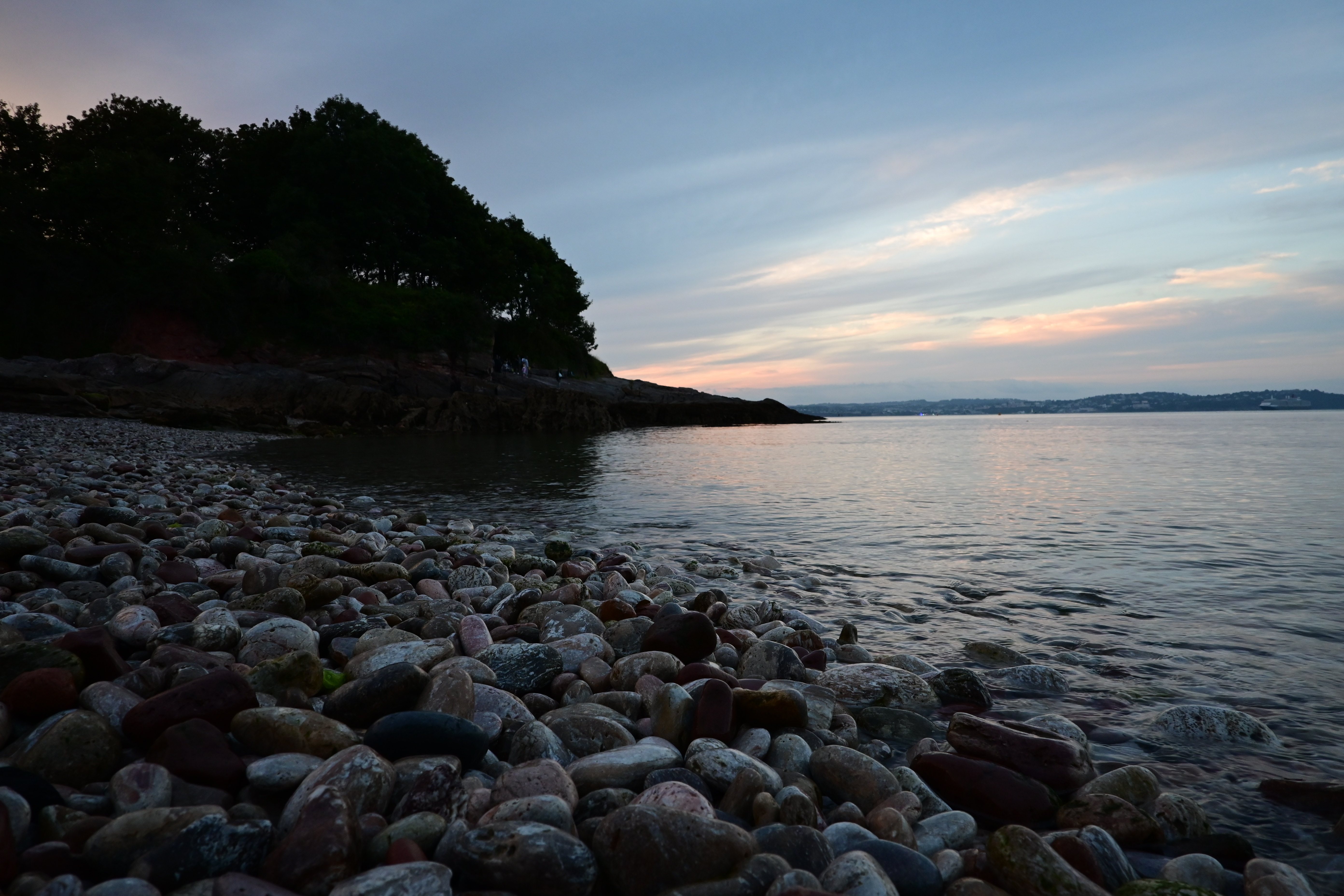A rocky bay at dusk