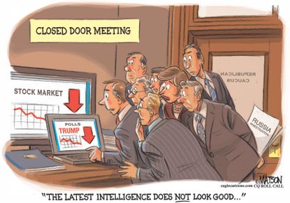 Political cartoon U.S. Trump Russia investigation Republican loyalty Stocks Polls
