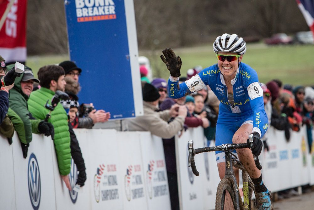 Georgia Gould (Luna) crosses the line happy with second place