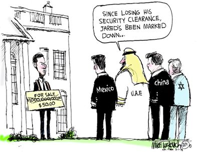 Political cartoon U.S. Jared Kushner security clearance downgrade foreign governments