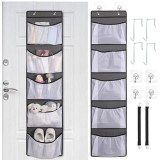 2 Pack Over Door Storage Organiser, Large Capacity Door Hanging Storage With 5 Mesh Pocket, Sturdy Back of Door Storage, Versatile Storage Solutions for Wardrobe Bedroom Toys Clothes Shoe (32×130cm)