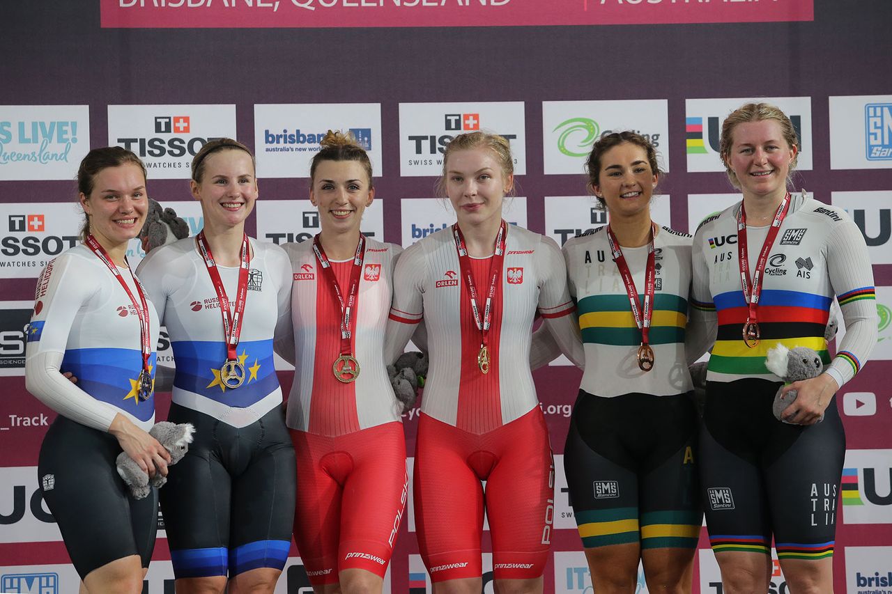 The women's team sprint podium