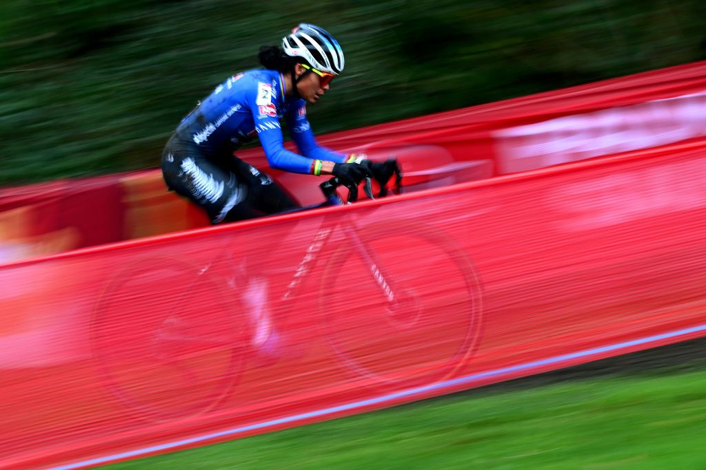 HULST NETHERLANDS NOVEMBER 27 Ceylin Del Carmen Alvarado of The Netherlands and Team AlpecinDeceuninck competes during the 7th UCI Cyclocross World Cup Hulst 2022 Womens Elite CXWorldCup on November 27 2022 in Hulst Netherlands Photo by Luc ClaessenGetty Images