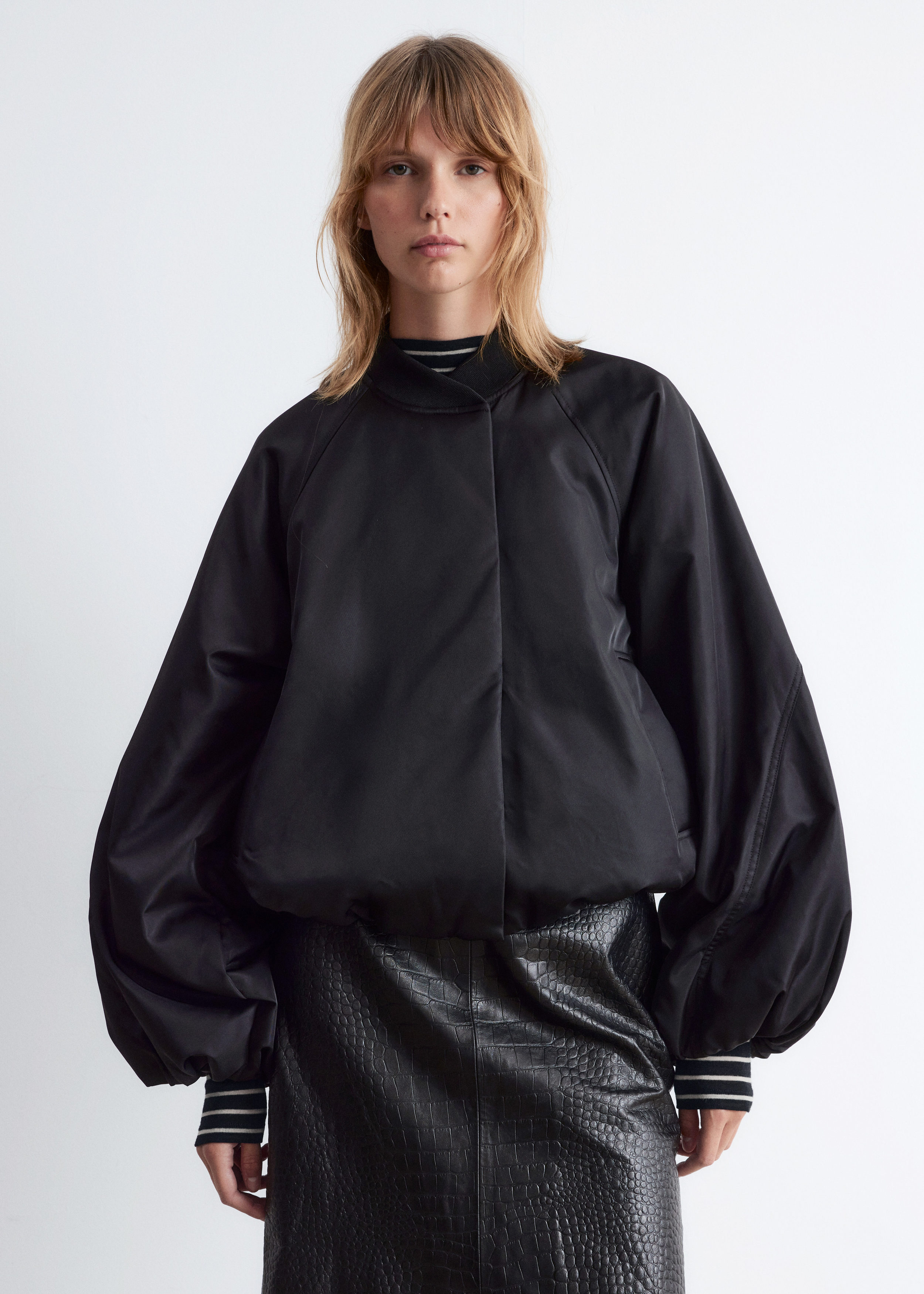 Voluminous-Sleeve Bomber Jacket