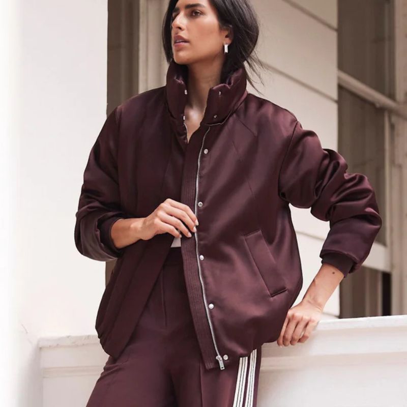 Mint Velvet , Burgundy Satin Bomber Jacket