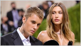 Justin Bieber and Hailey Bieber attend The 2021 Met Gala Celebrating In America: A Lexicon Of Fashion at Metropolitan Museum of Art on September 13, 2021 in New York City