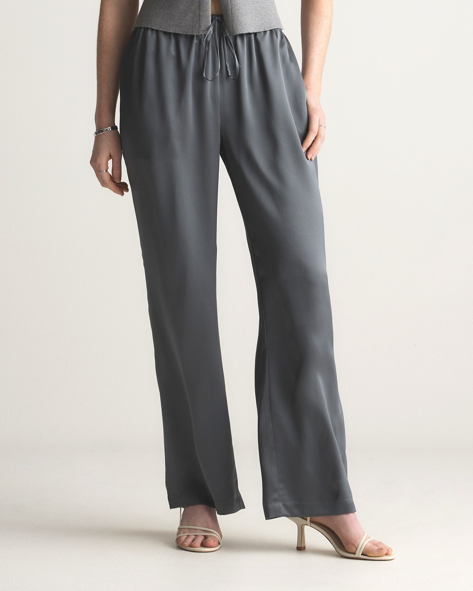 100% Washable Silk Drawstring Wide Leg Pants