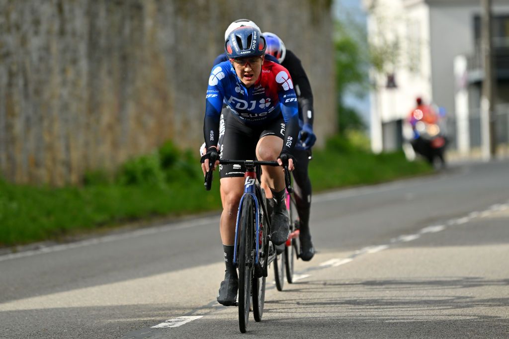 HUY BELGIUM APRIL 17 Grace Brown of Australia and Team FDJ Suez cmduring the 27th La Fleche Wallonne Feminine 2024 a 146km one day race from Huy to Huy UCIWWT on April 17 2024 in Huy Belgium Photo by Luc ClaessenGetty Images