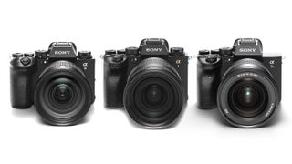 Sony A9 III, Sony A1 and Sony A7S III against a white background