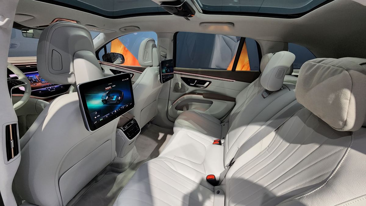 View from rear passenger door of second row of seats