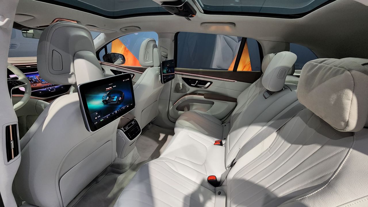View from rear passenger door of second row of seats