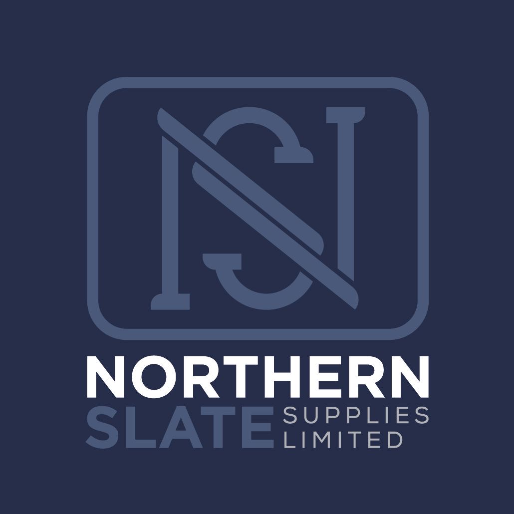 Northern Slate Supplies logo with light blue and white text on a dark blue background
