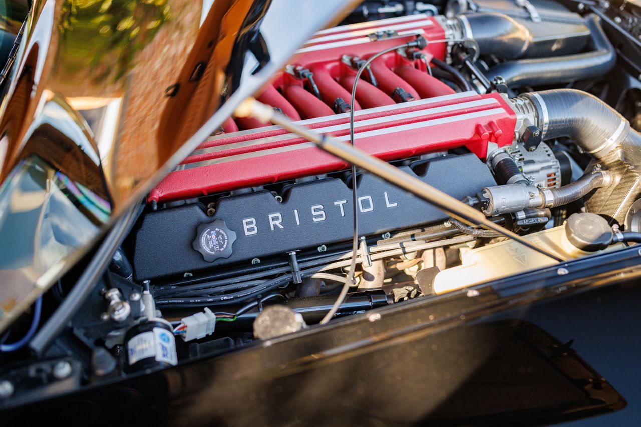 Details of the Bristol Fighter, with its black exterior and leather interior