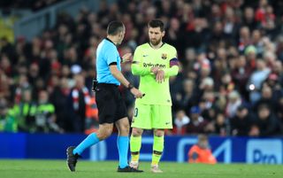 “Can we start again, ref?” Lionel Messi was helpless to stem Liverpool’s momentum (Peter Byrne/PA)