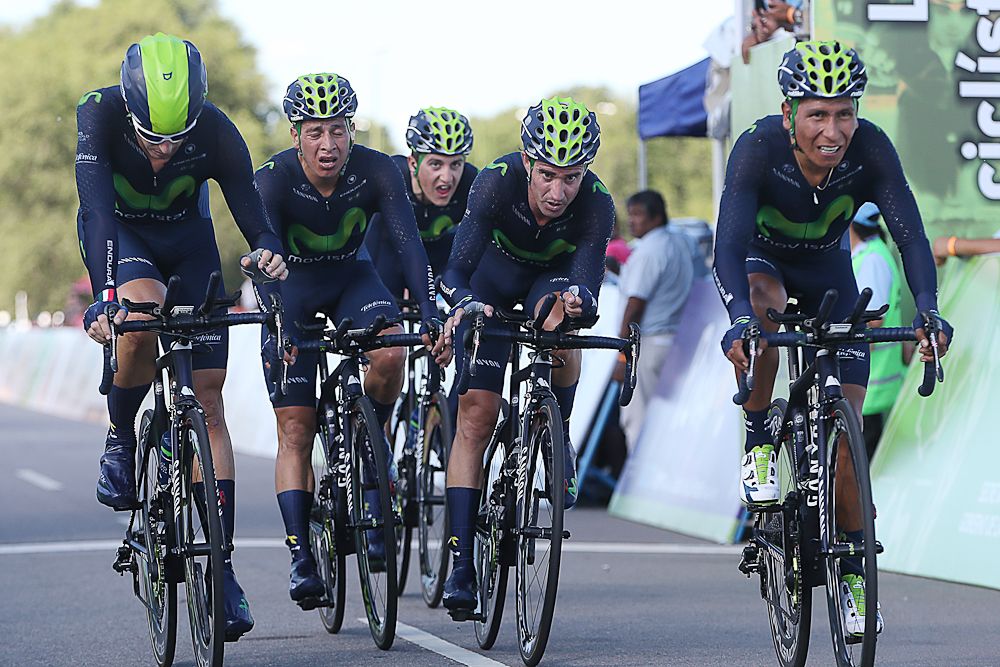 Movistar crosses the line in second place during stage 1 at the Tour de San Luis.