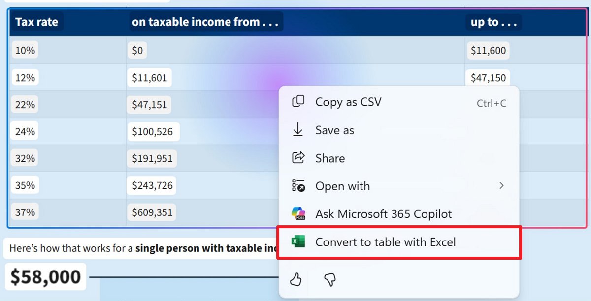 Convert to table with Excel