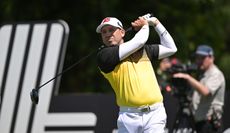 Sergio Garcia hits a tee shot with a driver