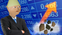 An edited, popular meme of the "stonks" man, spliced via edit with coal from RuneScape and the Gnome Child.
