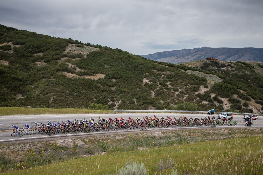 The peloton makes its way one of today's long climb.