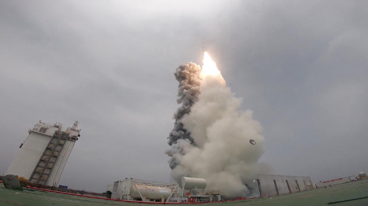 China's Long March 11 rocket lifts off from a mobile launch platform in the Yellow Sea on June 5, 2019.