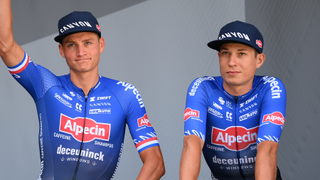 LONGWY, FRANCE - JULY 07: (L-R) Kristian Sbaragli of Italy, Mathieu Van Der Poel of Netherlands and Jasper Philipsen of Belgium and Team Alpecin-Fenix during the 109th Tour de France 2022, Stage 6 a 219,9km stage from Binche to Longwy 377m / #TDF2022 / #WorldTour / on July 07, 2022 in Longwy, France. (Photo by Alex Broadway/Getty Images)