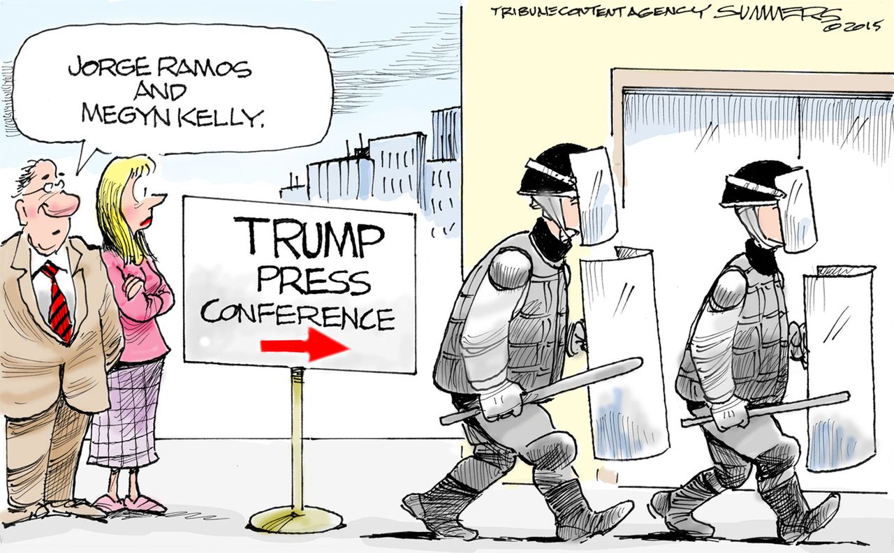 Political cartoon U.S. Trump Jorge Ramos Megyn Kelly