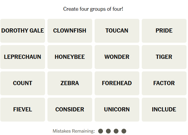 The New York Times Connections puzzle on December 9, 2025