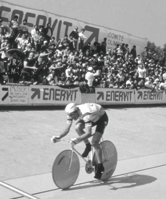 Moser during the second attmept (wearing shorts) on January 23, 1983