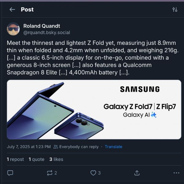 Galaxy Z Fold 7 specs leak
