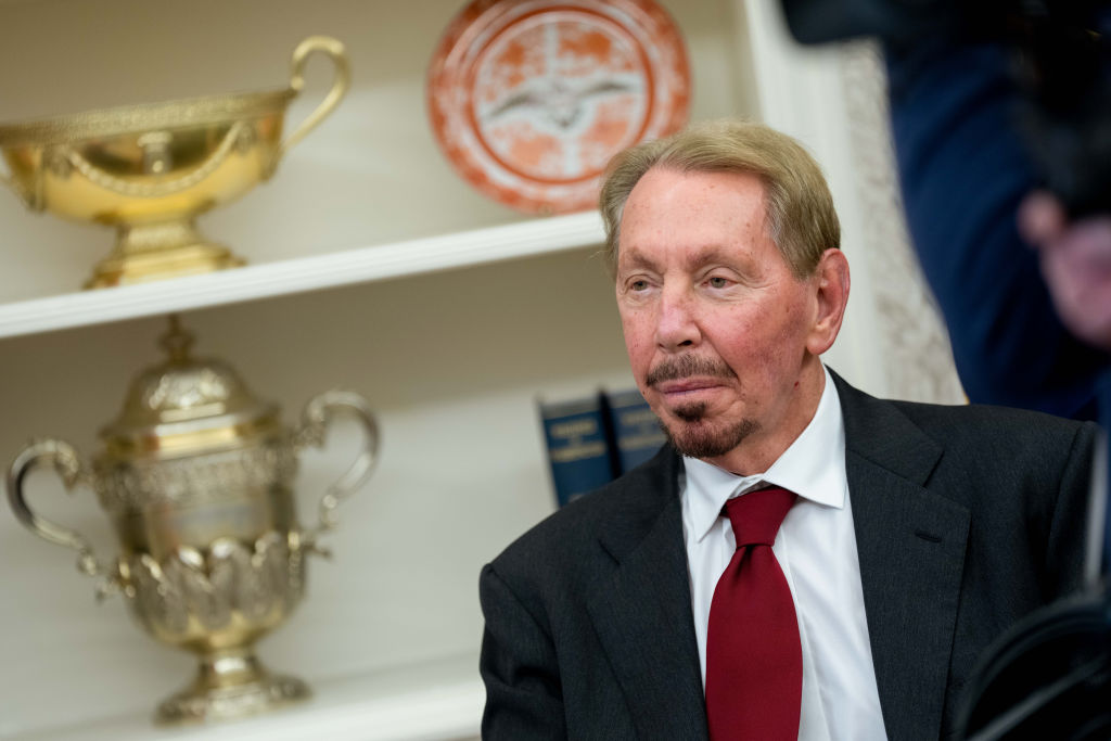 Larry Ellison, co-founder and executive chairman of Oracle Corp., during an executive order signing ceremony in the Oval Office of the White House in Washington in February 2025