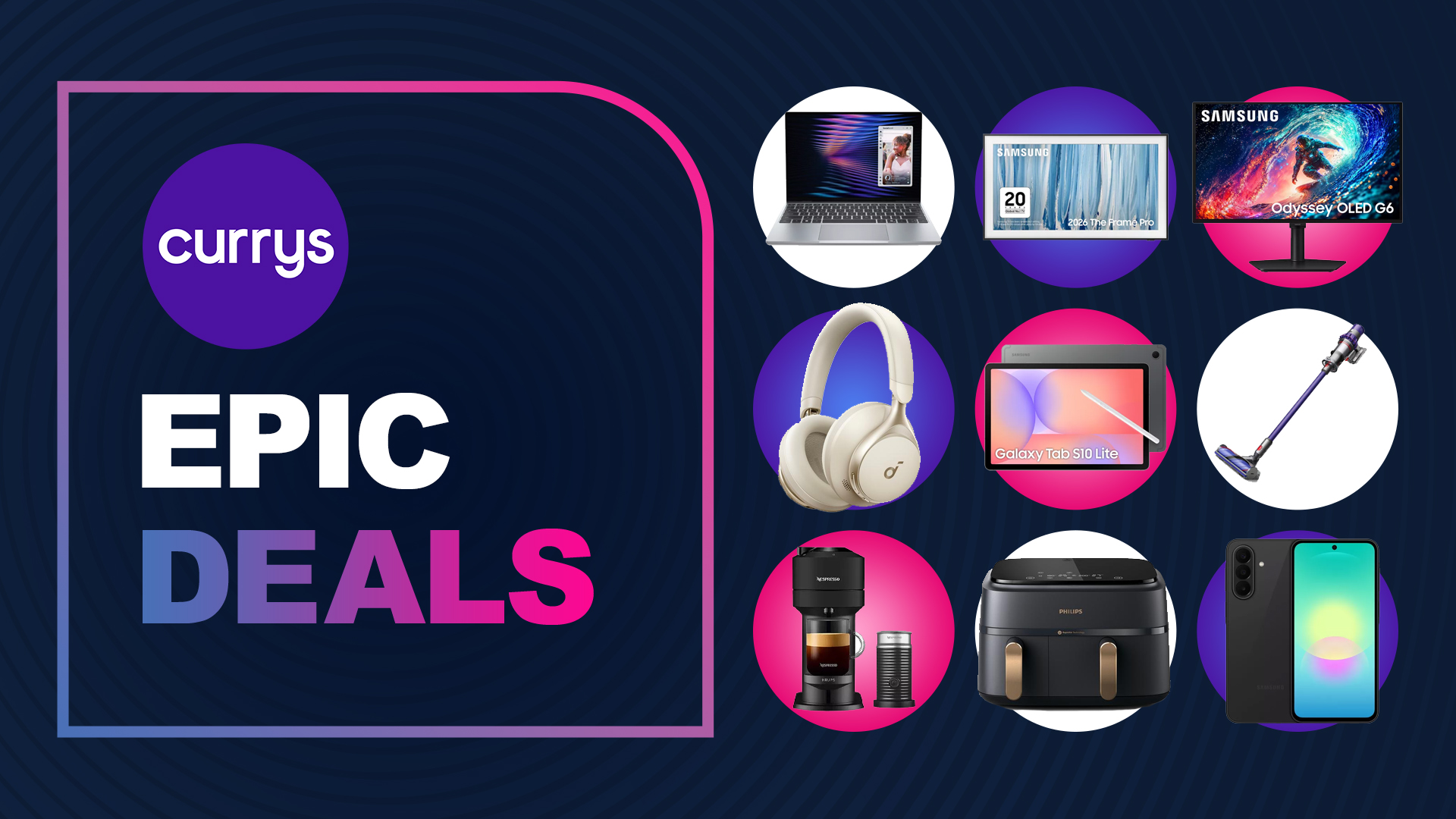 A number of products with a logo saying Currys Epic Deals