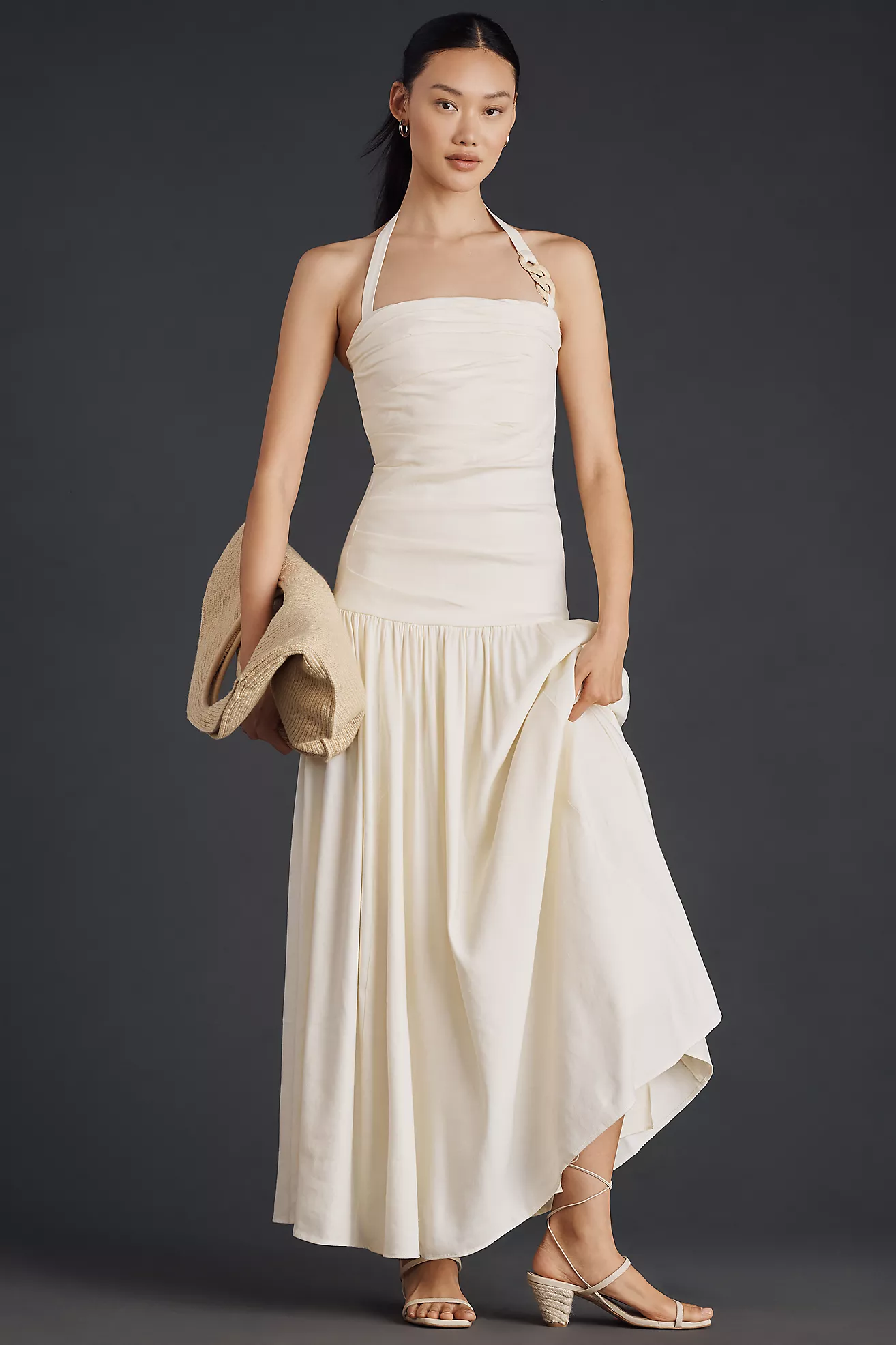 Shona Joy Hadley Linen Blend Draped Halter Maxi Dress