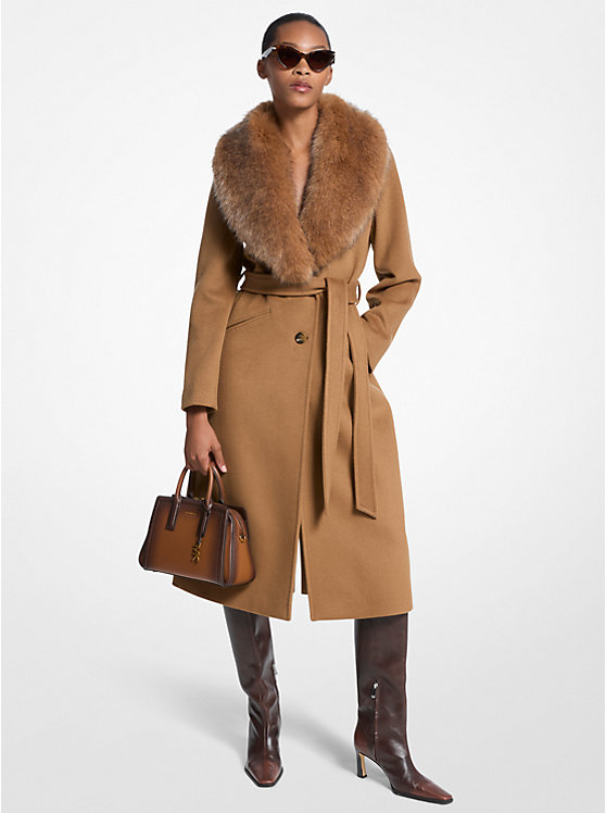 Michael Kors, Faux Fur Trim Wool Blend Coat