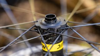 Close up of bike wheel with hub