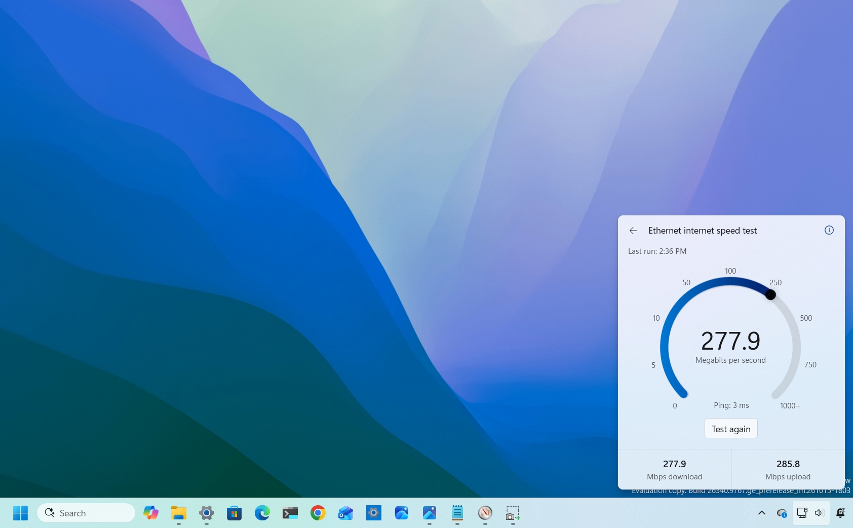 Microsoft is replacing a Bing redirect with a speed test that displays download speed, upload speed, and ping in Quick Settings.