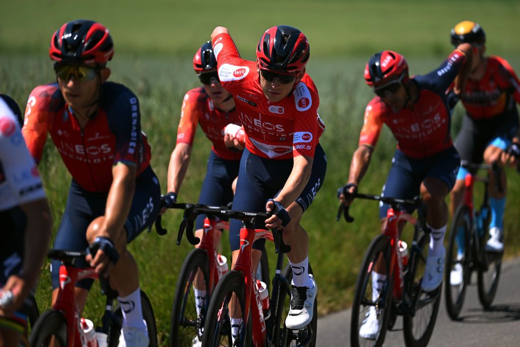 NOTTWIL SWITZERLAND JUNE 12 Magnus Sheffield of The United States and Team INEOS Grenadiers Red Mountain Jersey competes during the 86th Tour de Suisse 2023 Stage 2 a 1737km stage from Beromnster to Nottwil UCIWT on June 12 2023 in Nottwil Switzerland Photo by Dario BelingheriGetty Images