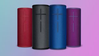 Hero image for best Bluetooth speakers showing Ultimate Ears Megaboom 3 in four different colors 