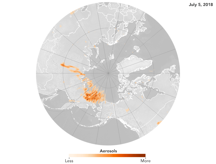 Between July 5 - 9, 2018, a massive smoke plume released by a series of Siberian wildfires traveled halfway across the world, crossing through Alaska and into central Canada.