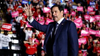 Marco Rubio on stage at a Trump campaign rally