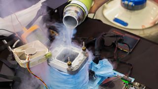 CPU being overclocked with liquid nitrogen