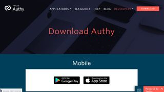 Website screenshot for Authy