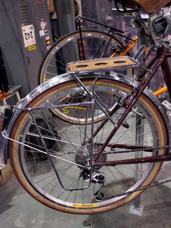 The custom rear rack on this Bilenky tandem tourer is clearly capable of handling a lot of gear.