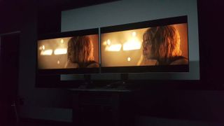 Two TVs showing Netflix's Bright illustrate what a difference HDR makes.