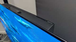 Panasonic Z95A 65-inch MLA OLED TV viewed from top with aquatic scene on screen