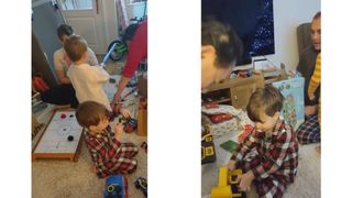 Boy with presents at Christmas